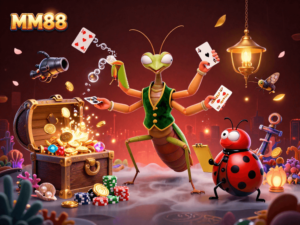 Engage in thrilling MM88 gaming with a vibrant 3D casino scene featuring dynamic characters and rich elements.