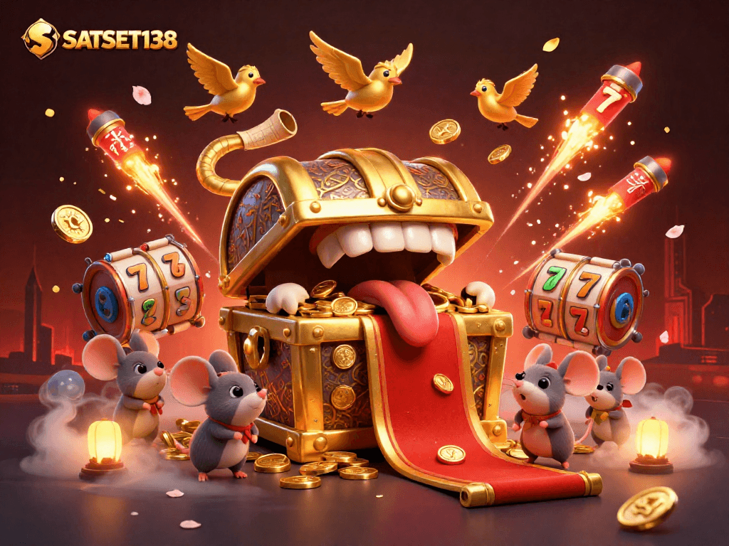 Memenangkan jackpot di SATSET138 dengan simbol slot dan suasana meriah yang menarik perhatian.