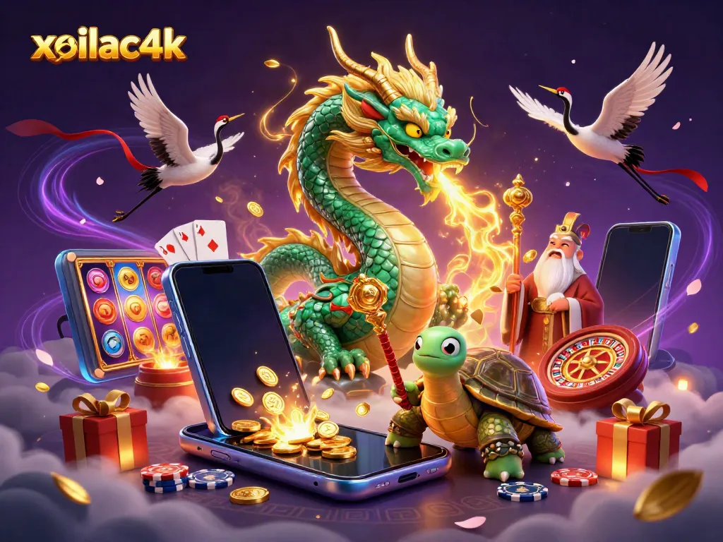 Experience thrilling action with xoilac4k as a jade dragon breathes fire amidst colorful casino elements