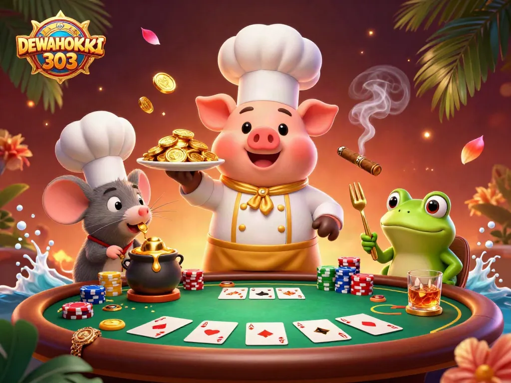 DEWAHOKI303 menghadirkan pengalaman bermain slot dengan karakter lucu dan elemen kasino yang menarik.