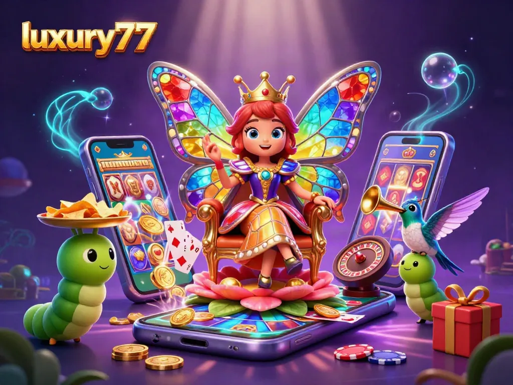 Experience luxury777 with a vibrant scene showcasing dynamic casino elements and colorful characters.