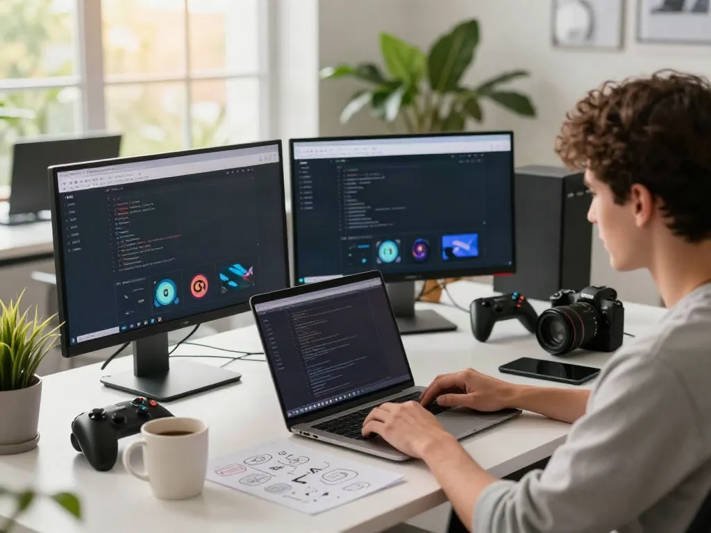 A80 website user engaging with gaming interface in a modern workspace