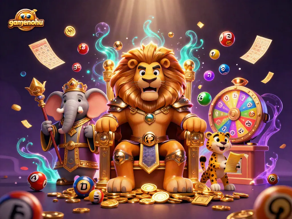 Experience gamenohu's vibrant casino art with dynamic characters and energetic lottery elements.