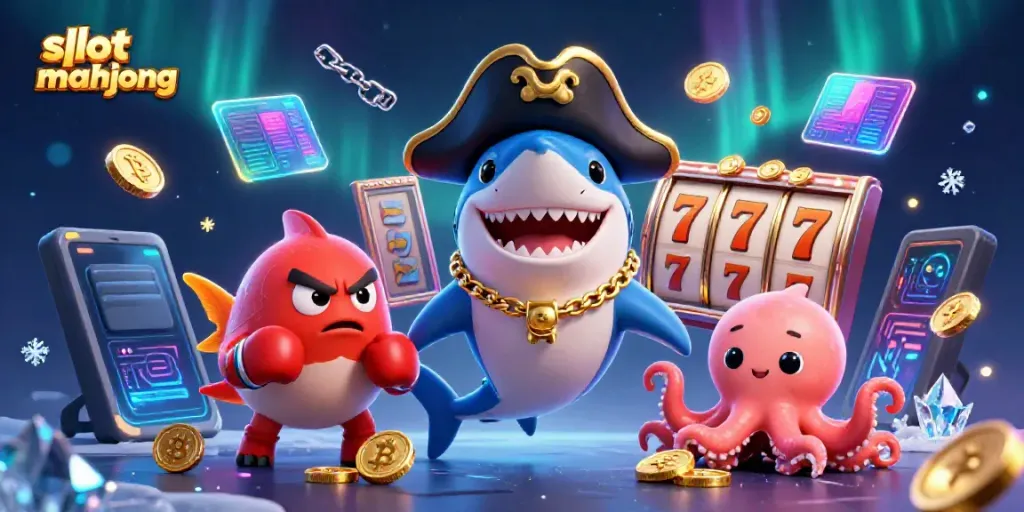 Slot mahjong menghadirkan ilustrasi 3D dengan karakter laut yang penuh energi dan simbol slot.