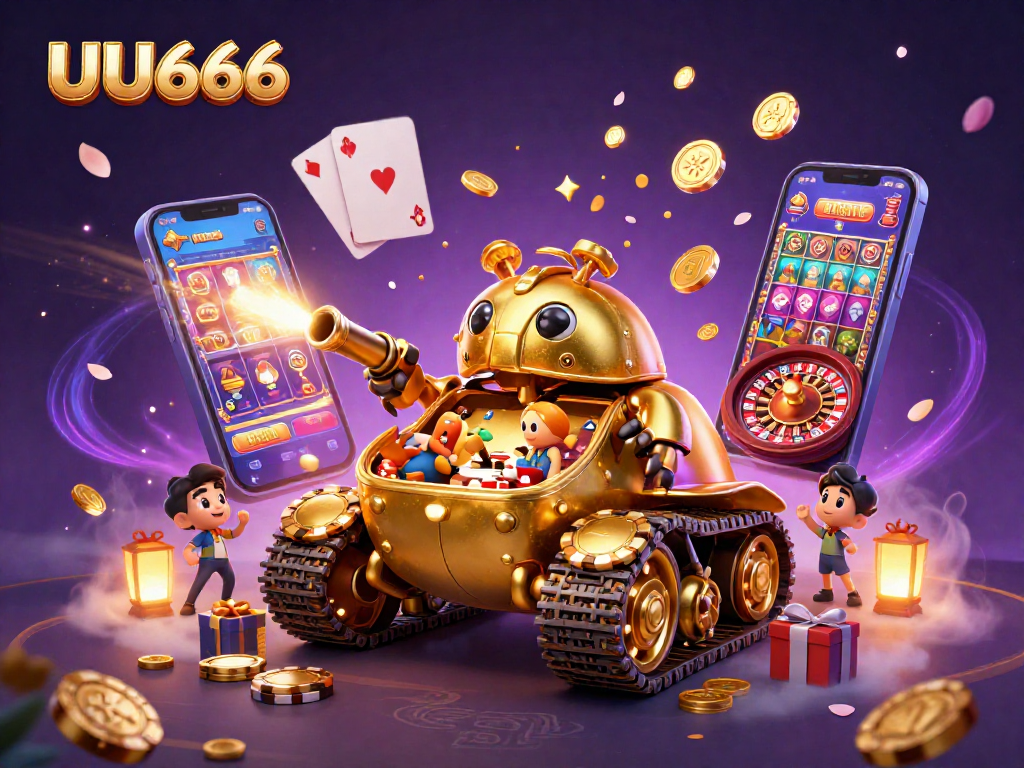 Join the excitement at UU666 with a dynamic 3D casino illustration of a beetle tank gaming adventure.