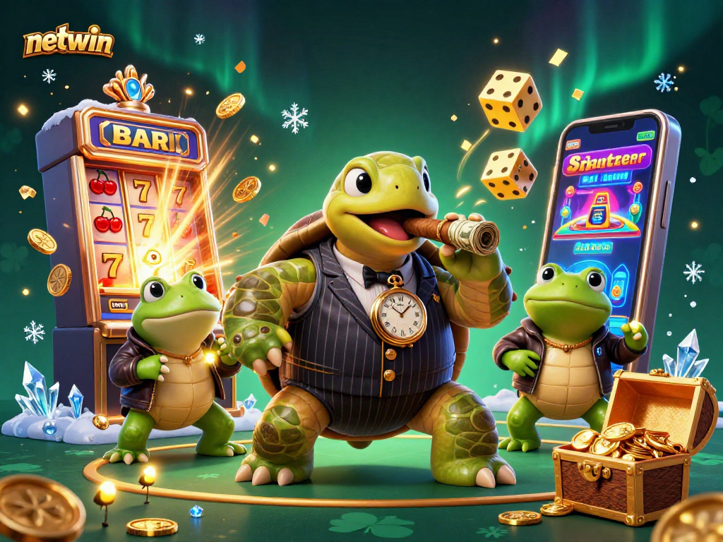Experience thrilling jackpots with the massive netwin slot machine and characters in a vibrant casino scene.