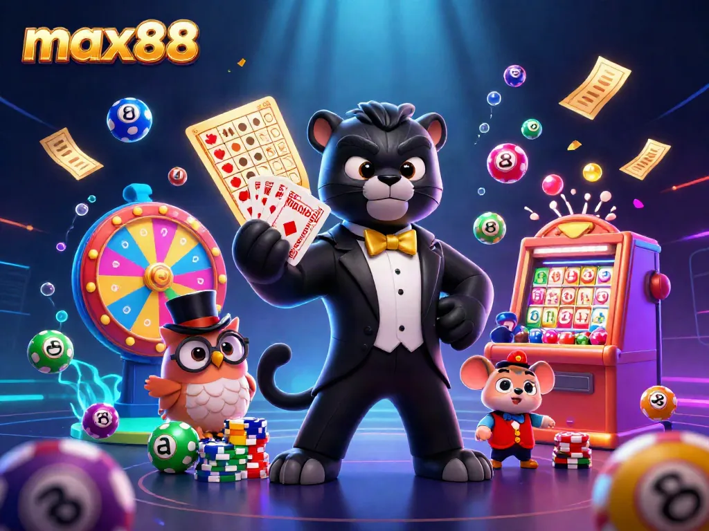 Engage with thrilling max88 casino games in a vibrant 3D scene filled with excitement and action.