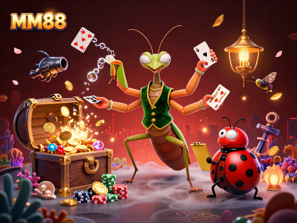 Engage in thrilling MM88 gaming with a vibrant 3D casino scene featuring dynamic characters and rich elements.