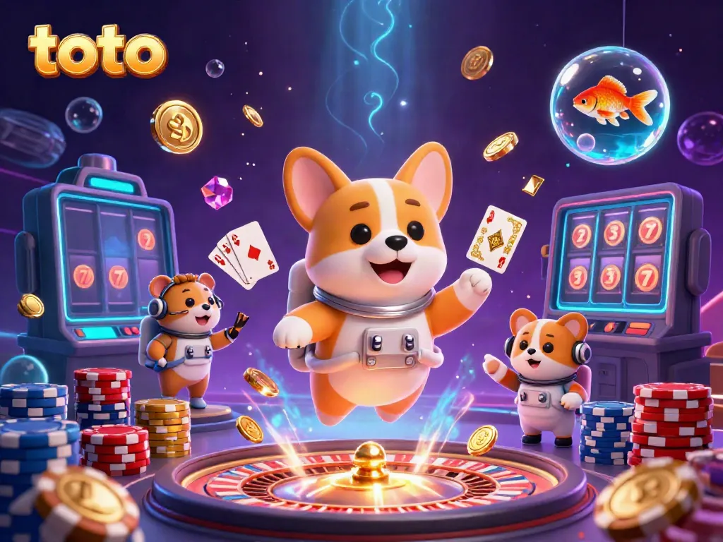 Experience thrilling action with Toto in a vibrant space casino scene filled with floating treasures.