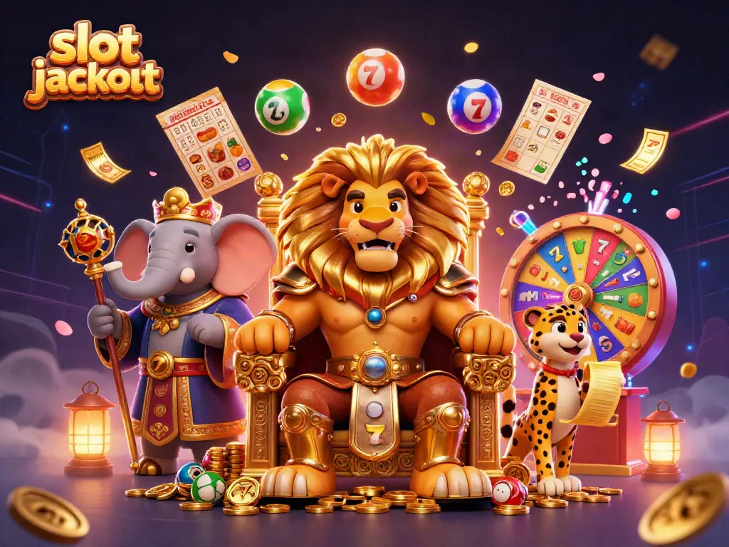 Celebrate hitting the slot jackpot with a dynamic scene featuring symbolic winnings and vibrant characters.
