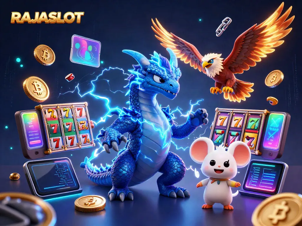 RAJASLOT menghadirkan ilustrasi 3D menarik dengan naga dan elemen slot untuk pemain.