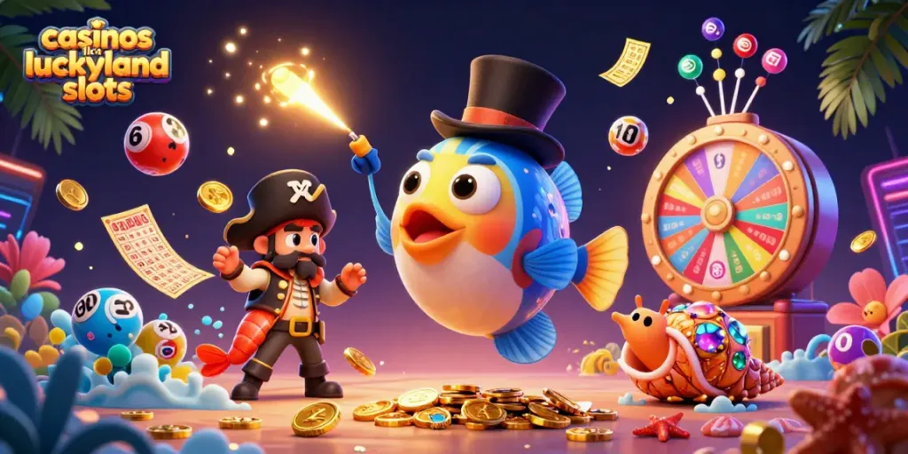 Engage with exciting gameplay at casinos like LuckyLand Slots, featuring vibrant game elements and characters.