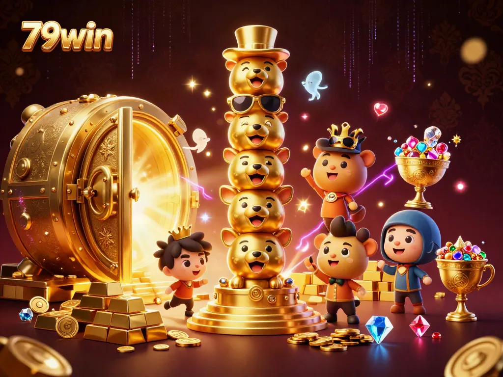 Step into the thrilling world of 79win with vibrant casino elements and a dynamic totem pole.