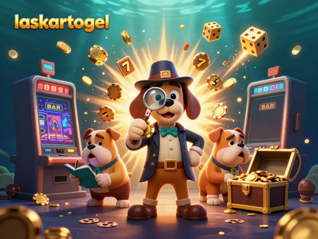 Experience the excitement of laskartogel with a cartoon detective uncovering casino treasures.