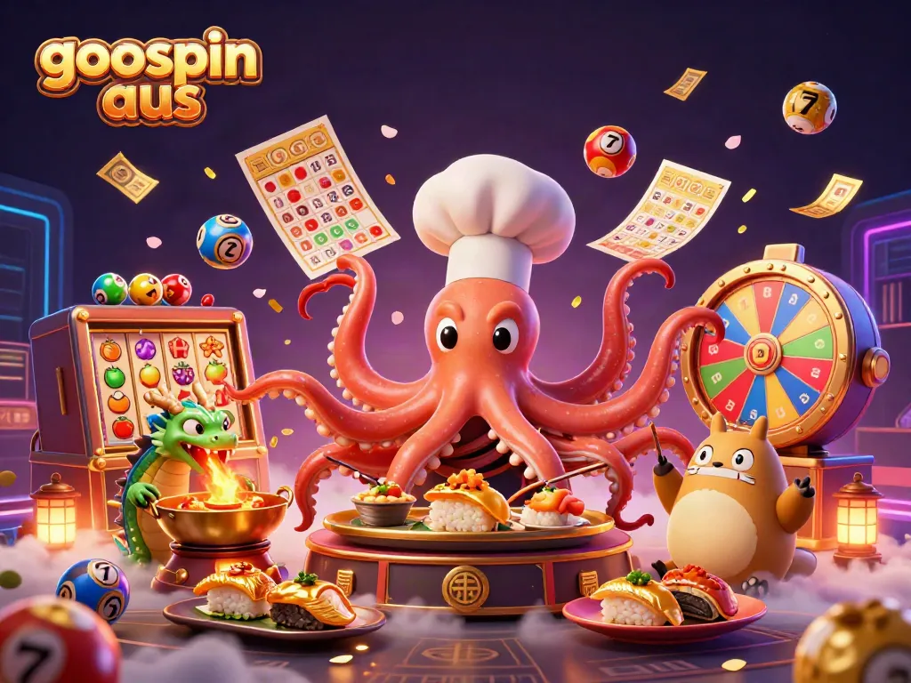 Experience the thrill of winning with goospin aus in a vibrant casino scene featuring a sushi chef octopus.