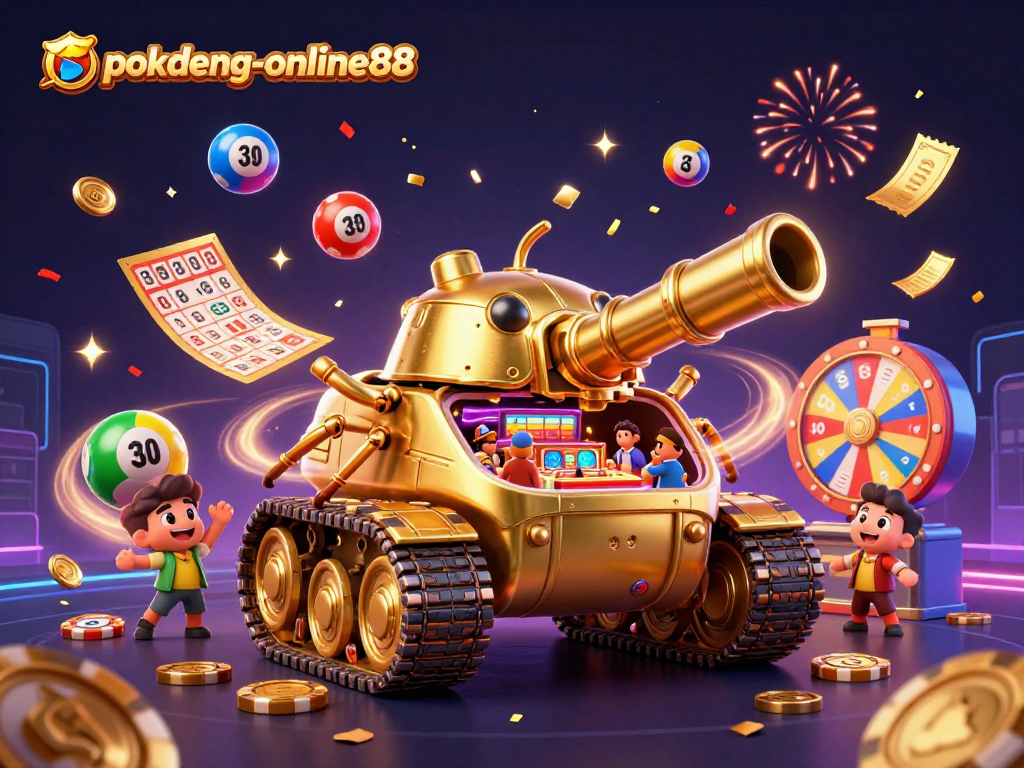 Experience the thrilling world of pokdeng-online88 with a dynamic casino scene featuring vibrant lottery elements.