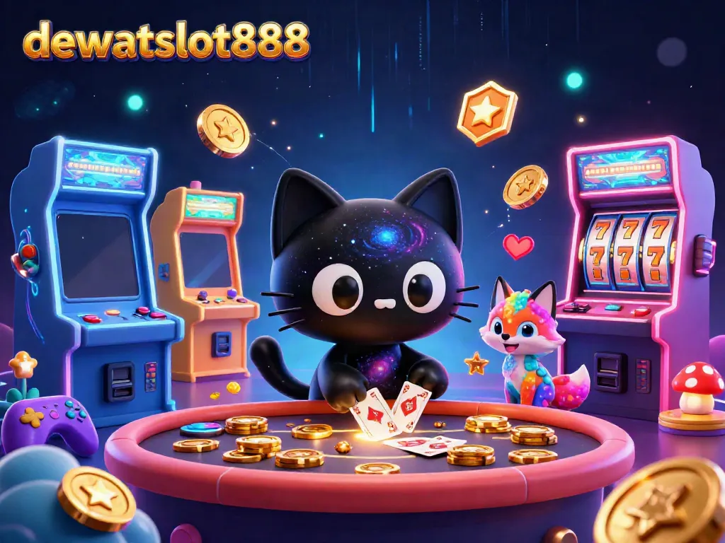 Menangkan permainan di dewataslot888 dengan kucing hitam galaksi menarik chip emas di meja kasino.