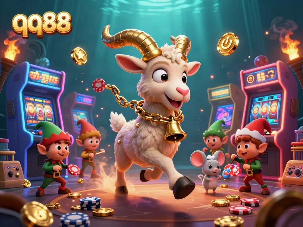 Experience the thrill of qq88 with lively characters in a festive horror casino setting, showcasing dynamic gaming elements.