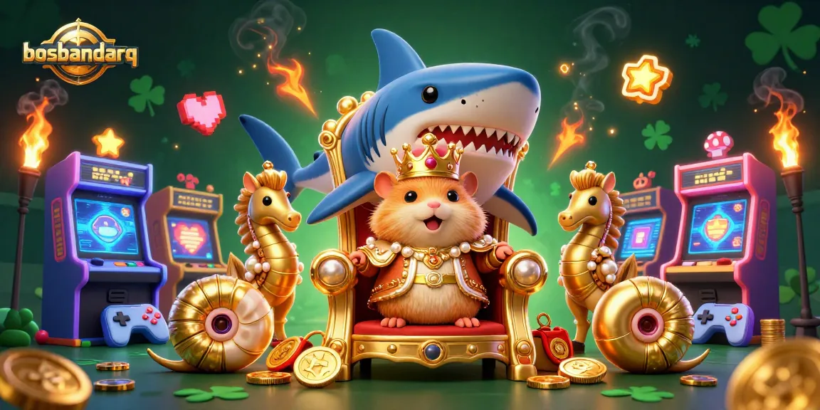 Engage in the vibrant world of bosbandarq with a mighty hamster king and interactive game elements.