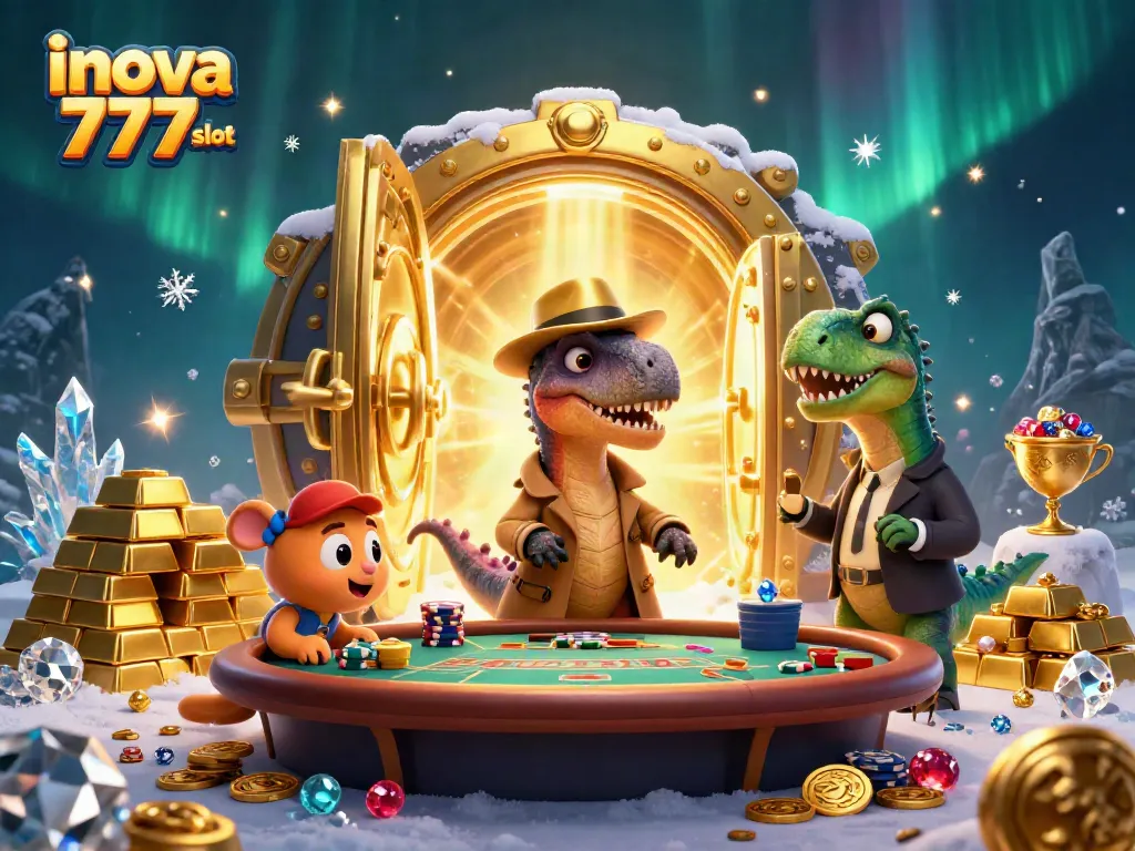 Engage with the exciting world of inova 777 slot featuring colorful characters in a thrilling casino scene.