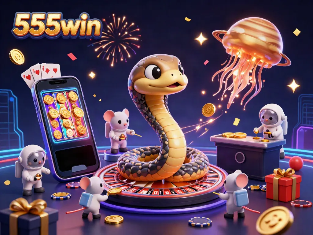 Experience thrilling gameplay at 555win with slots and betting in a cosmic casino scene.