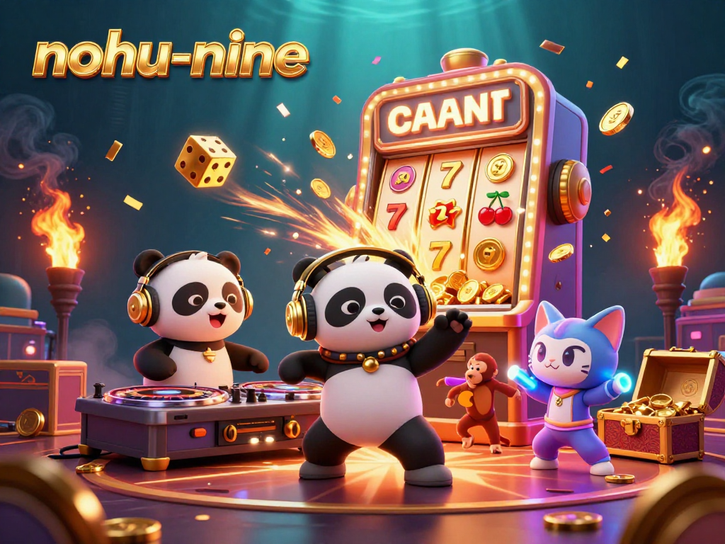 Experience the excitement of nohu-nine with vibrant characters celebrating casino fun amidst a burst of colorful elements.