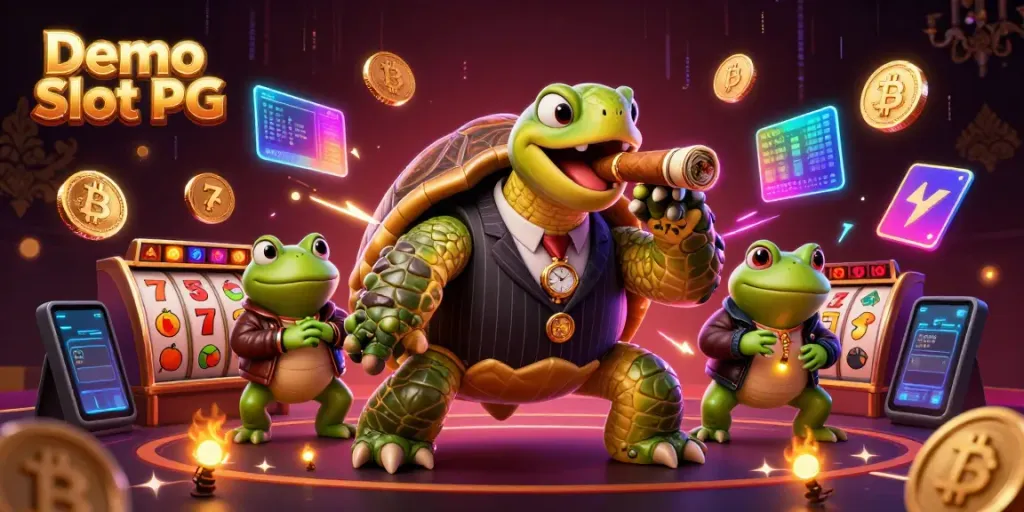 Experience the thrill of Demo Slot PG with a vibrant 3D illustration highlighting classic slot elements.