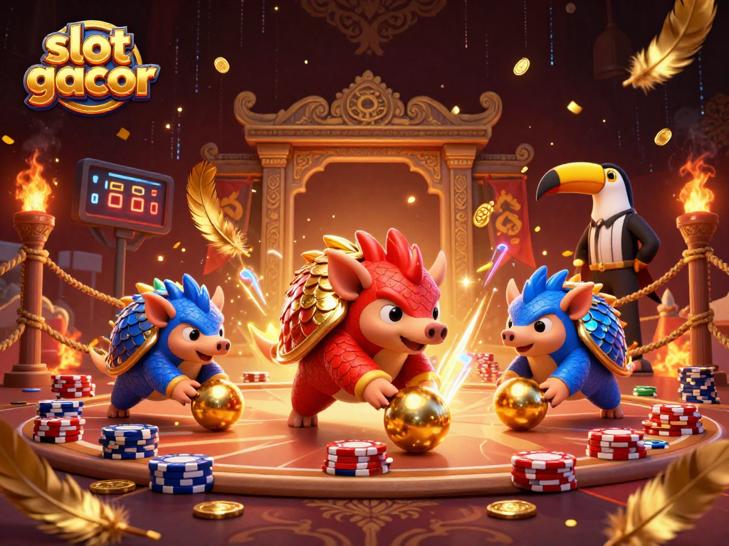 Experience thrilling gameplay with slot gacor featuring vibrant animated pangolins in a dynamic casino scene.