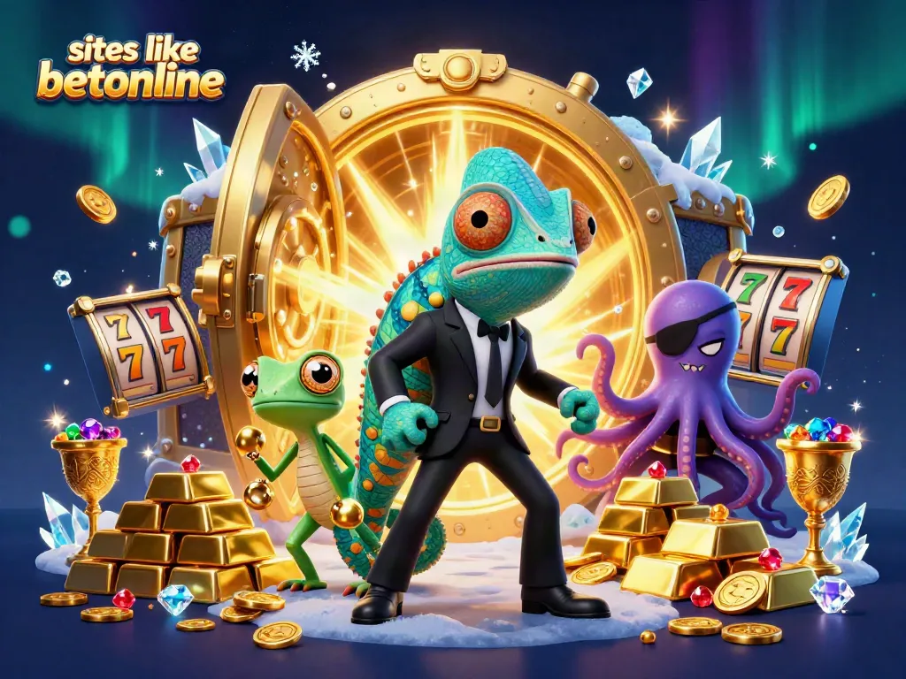 Join the excitement of sites like betonline, featuring dynamic characters with slot reels and treasures.
