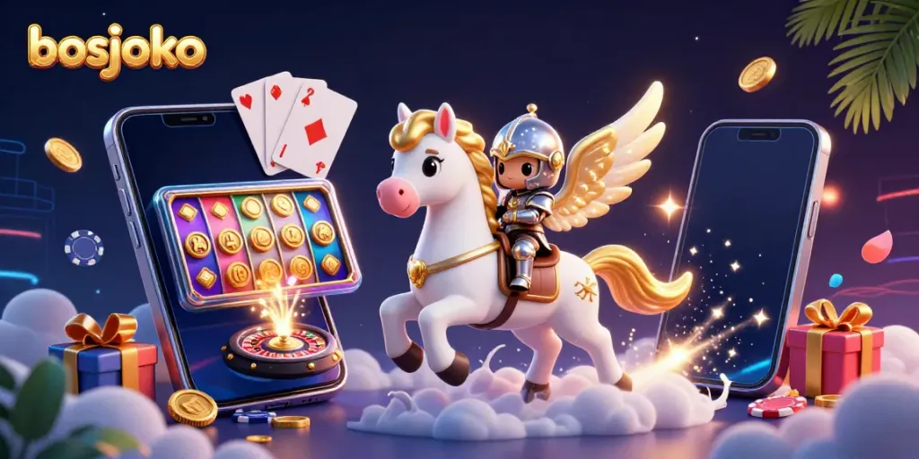 Win big with bosjoko by exploring vibrant 3D casino elements featuring dynamic slot games and characters.