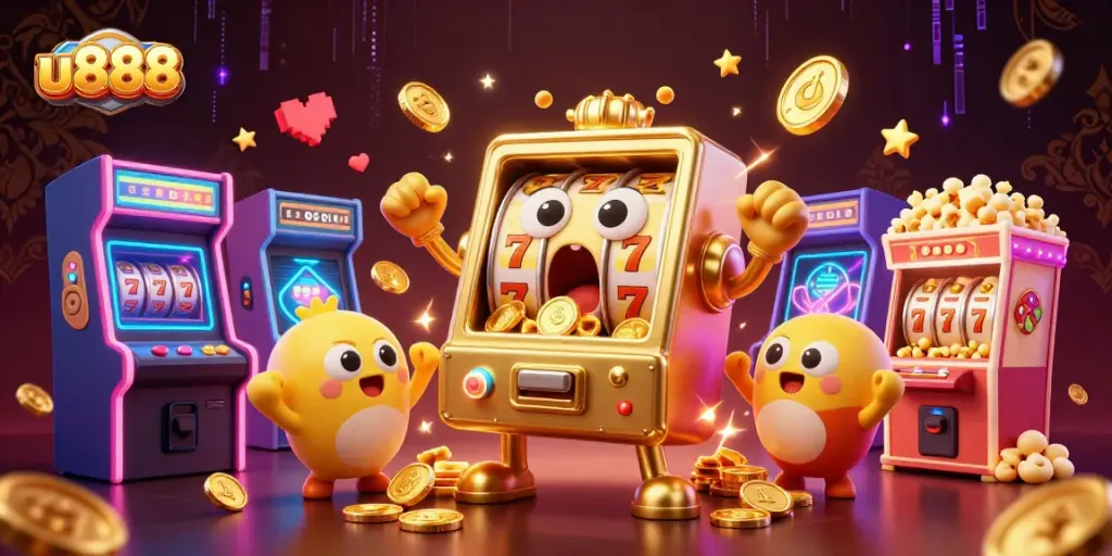 Experience excitement at u888 with a jackpot-winning slot machine under vibrant neon lights.