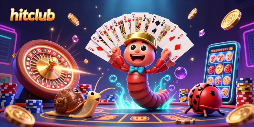 Experience thrilling action at hitclub with vibrant characters and casino elements in a dazzling illustration.