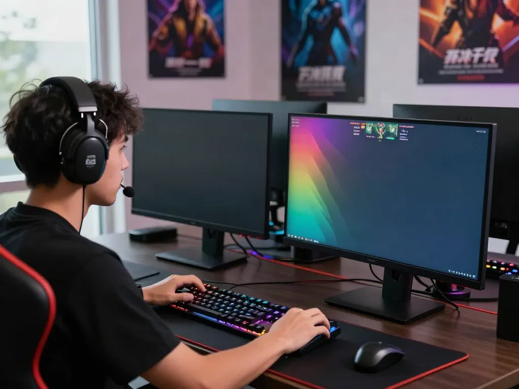 Peh888 esports player competing in a gaming setup with vibrant atmosphere.