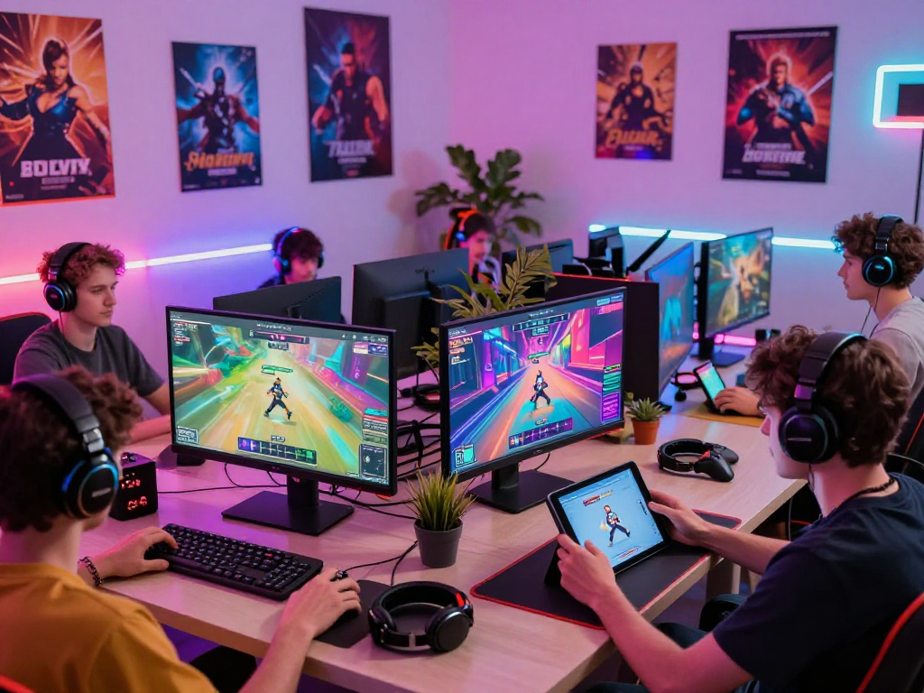 Engaging players enjoying diverse sexgames online on various devices in a vibrant gaming room.