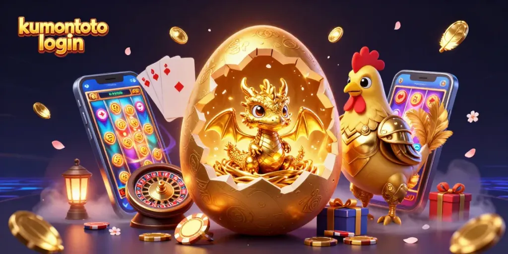 Experience exciting kumontoto login action with a shimmering golden dragon and dynamic casino elements.