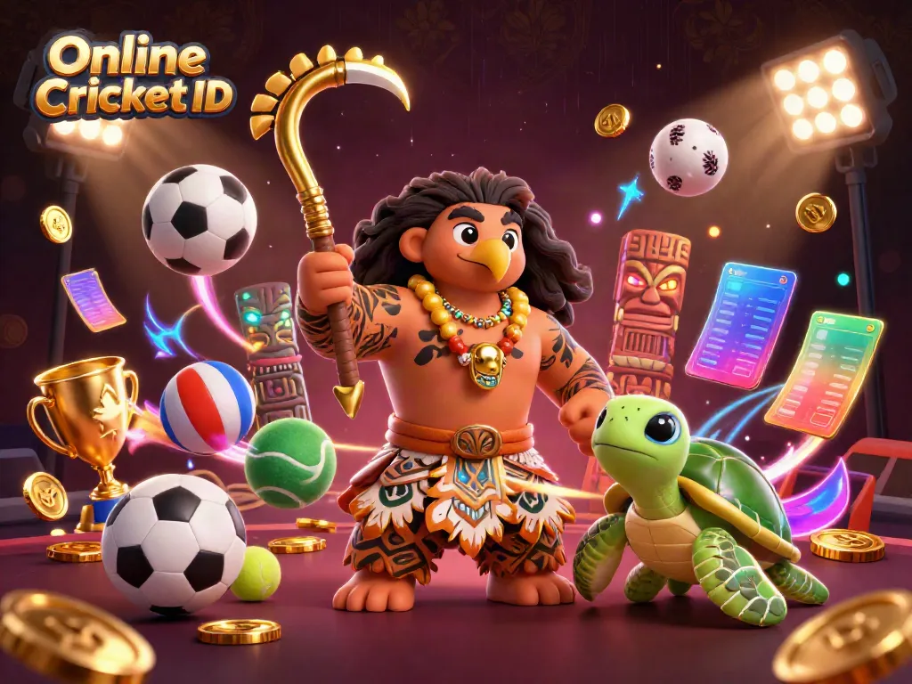 Engage in thrilling betting with an Online Cricket ID featuring dynamic sports elements and vibrant characters.