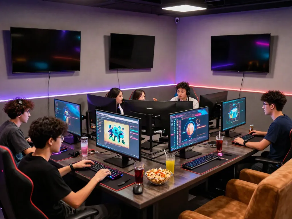 Players engaged in gaming at QQMacan, showcasing excitement and teamwork.