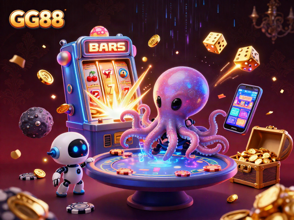 Engage in thrilling gameplay with GG88 featuring a vibrant space casino scene.