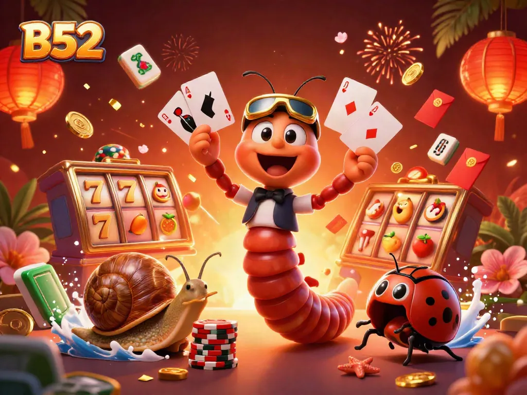 Engage with the exhilarating B52 slot experience, featuring vibrant characters and dynamic casino elements.