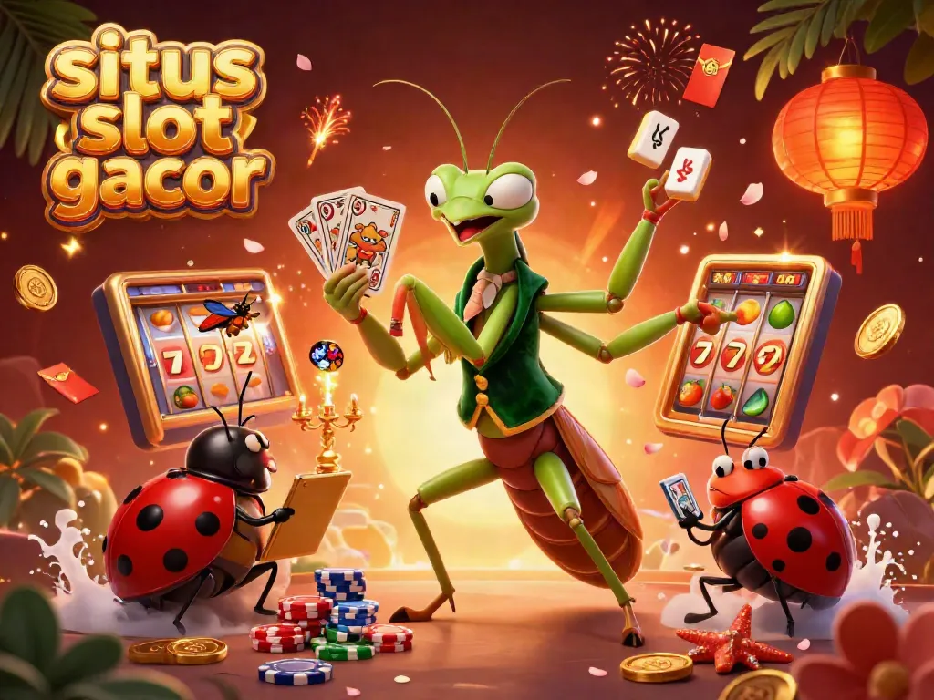 Experience thrilling wins at situs slot gacor with vibrant casino elements in a dynamic 3D illustration.