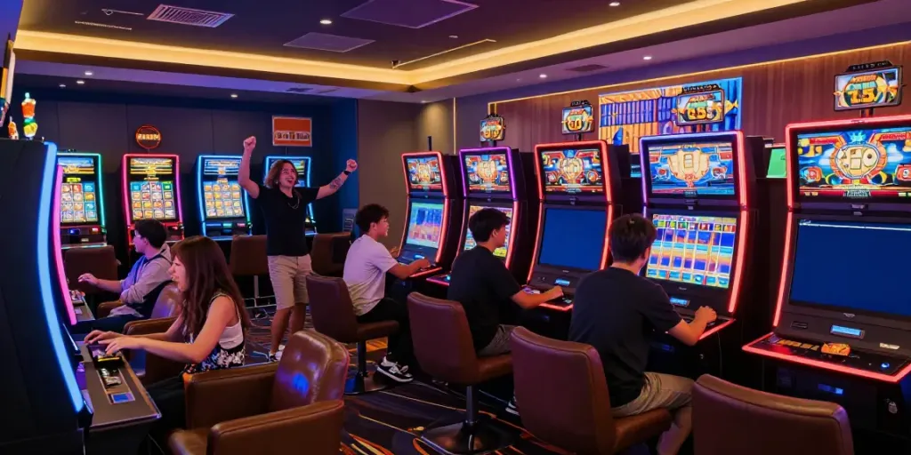 Players enjoying thrilling slot games in a vibrant casino environment.