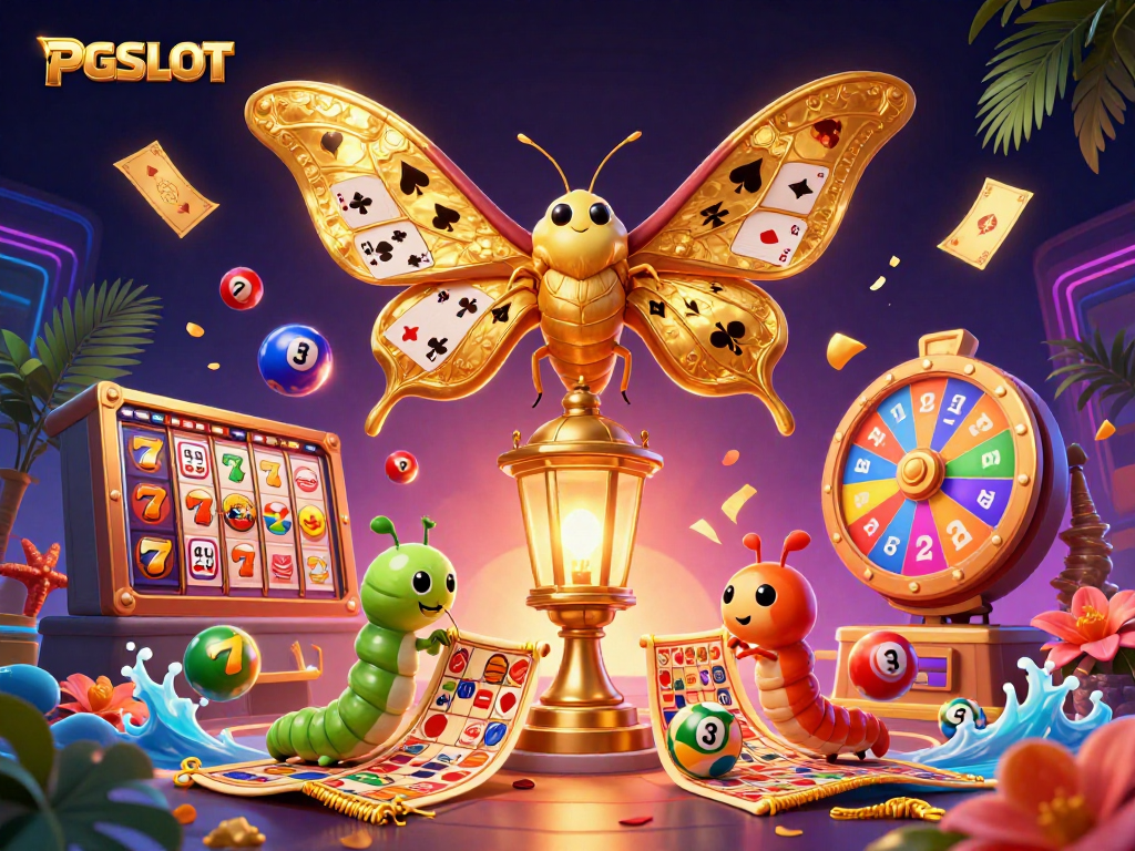 Engage with PGSLOT's vibrant world of exciting slot games and colorful casino elements in a rich 3D scene.