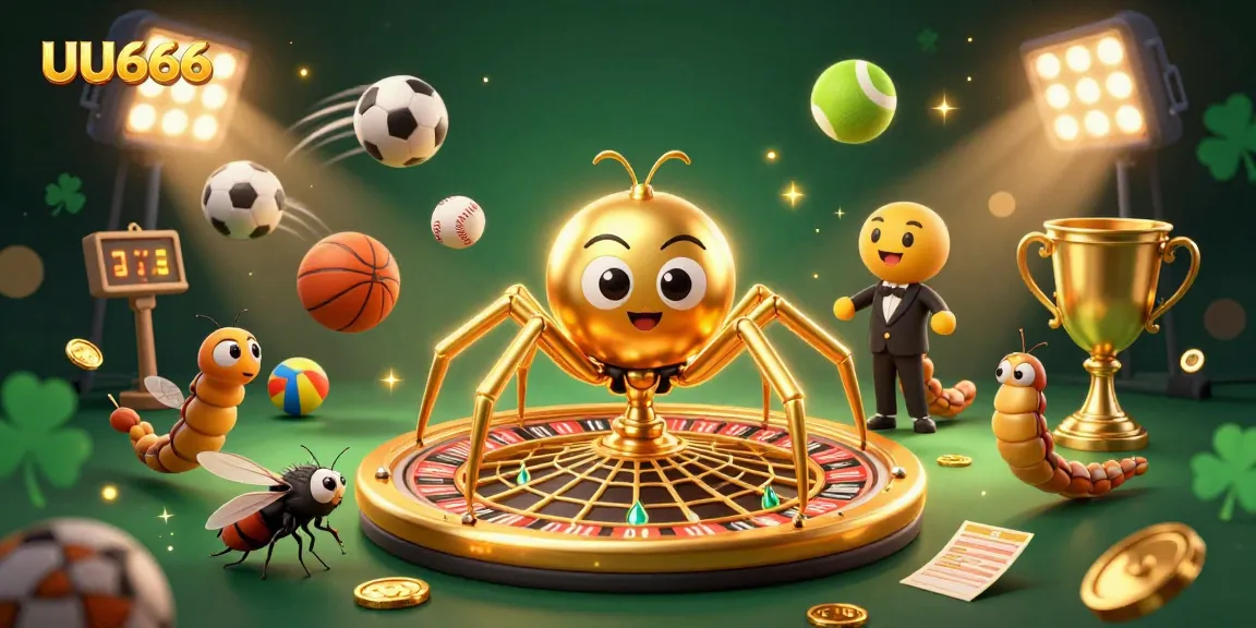 Bet on exciting games at UU666 while a golden spider spins a roulette wheel in a captivating casino scene.