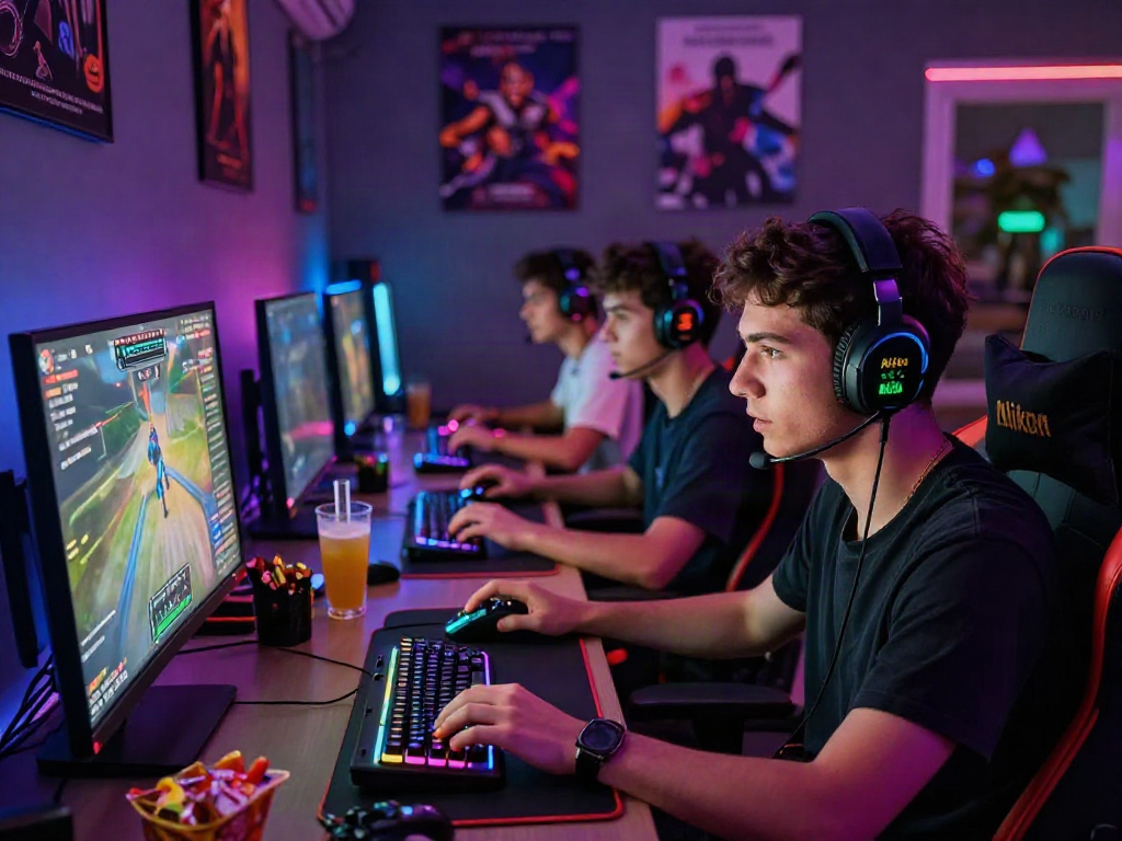 Intense online gaming session featuring gamers, focusing on slot deposit qris 5k gaming strategies.