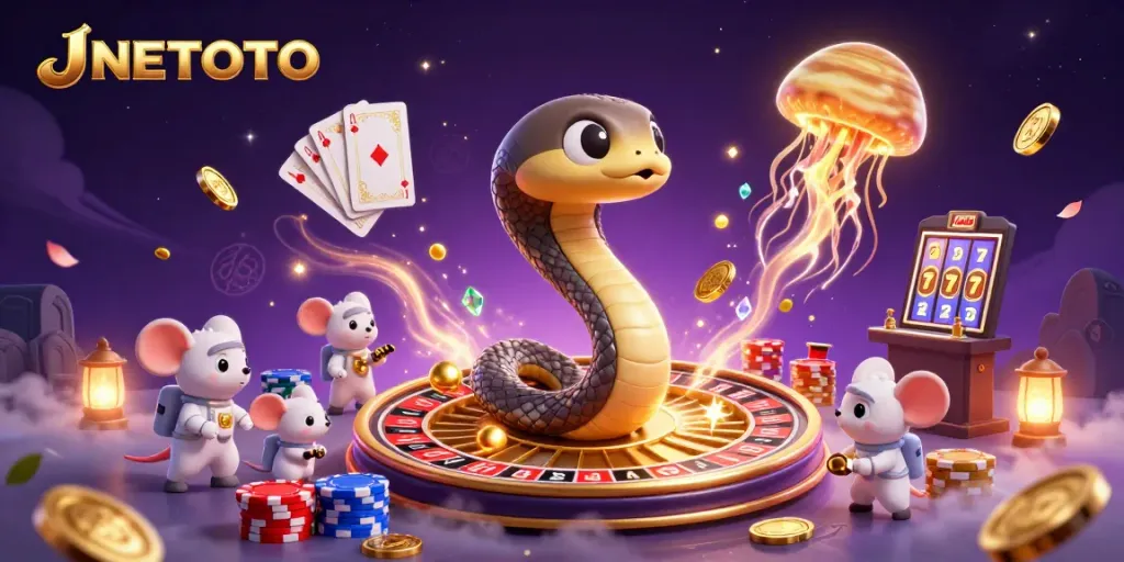 Bet on the cosmic roulette with JNETOTO's animated casino characters and vibrant elements.