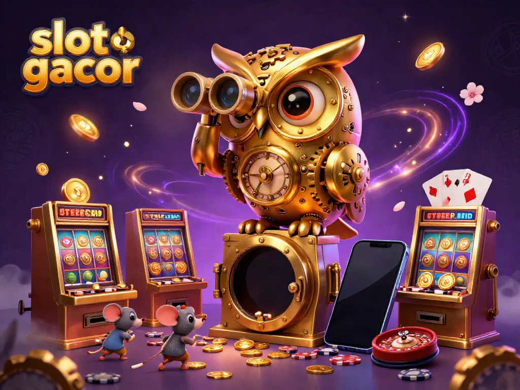 Slot gacor dengan naga emas berputar dan peminat kecil, suasana kasino yang megah.