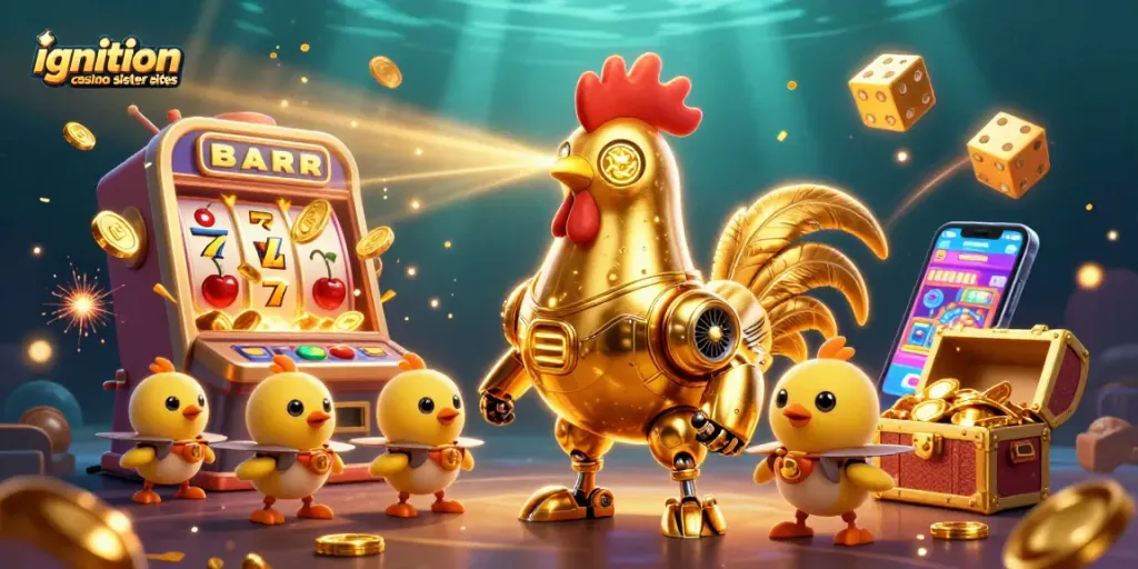 Engage with ignition casino sister sites through a dynamic 3D illustration of vibrant gaming elements.