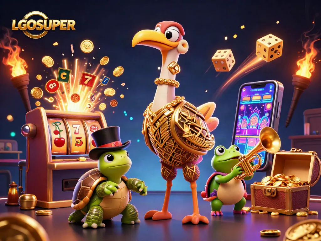Experience the thrill of LGOSUPER slots with vibrant characters, jackpot effects, and rich casino atmosphere.