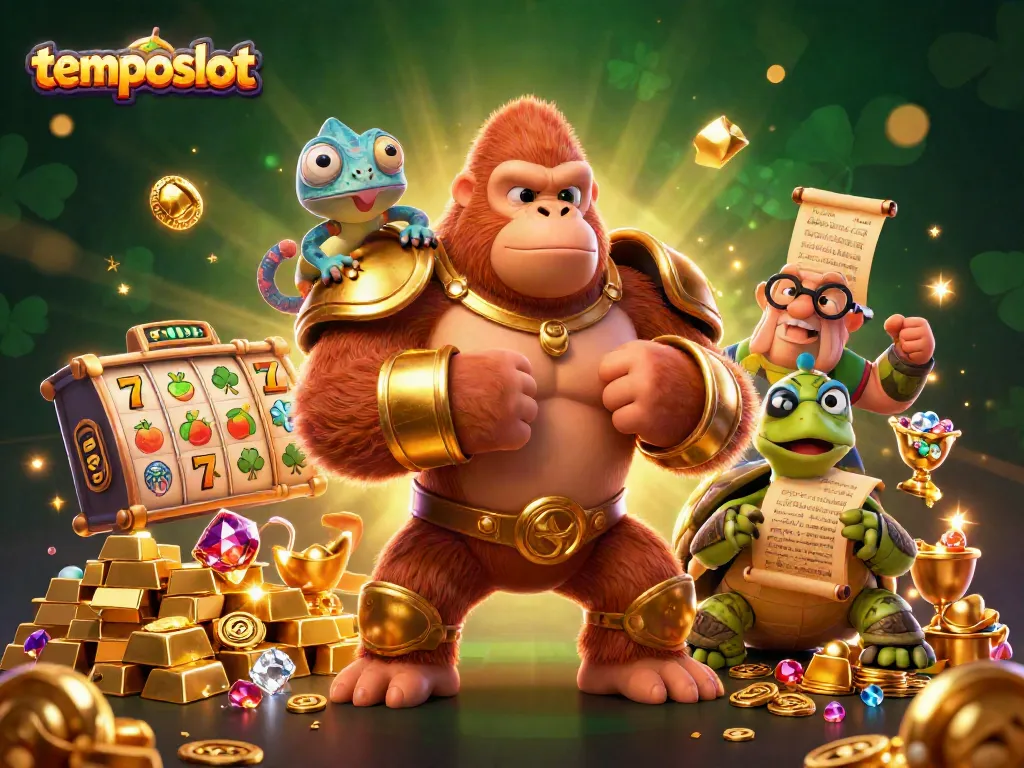 Engage with temposlot and experience thrilling slots from a vibrant 3D illustration of a gorilla king.