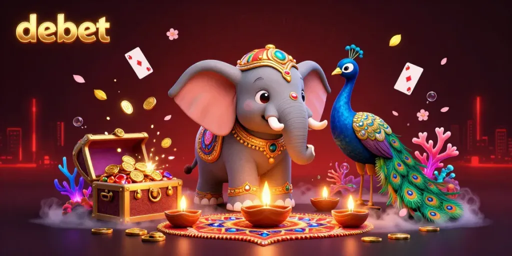 Experience the vibrant debet casino scene with animated characters and dazzling treasures.